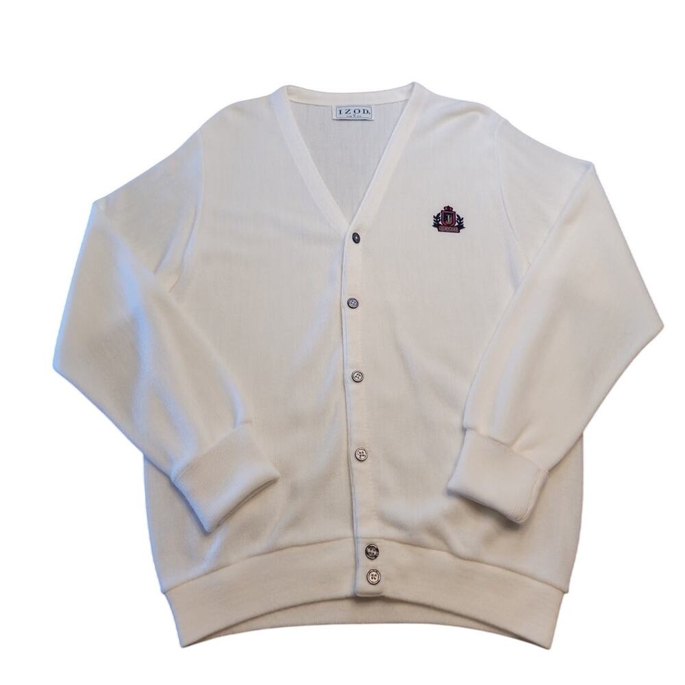 VTG IZOD Oversized Cardigan M Ivory USA 90s Academia College Campus Preppy